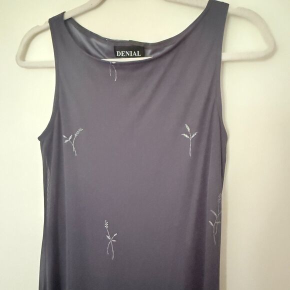 VTG Denial 90s Gray Floral Hem Sleeveless Chiffon Maxi Dress Whimsigoth  Sz L - Picture 9 of 9